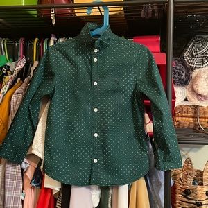 H&M Toddler Boys Green w/ White Polkadots Button Down Dress Shirt Size 5T 🌲